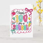 Happy 100 Days of School Pink Bow Karte (Gelbe Blume)