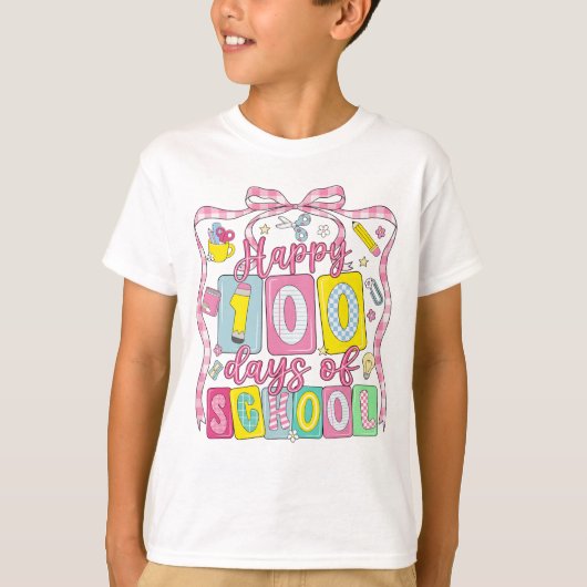Happy 100 Days of School Pink Bow T-Shirt (Vorderseite)