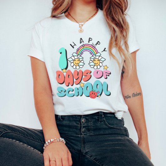 Happy 100 Days of School Retro Rainbow Teacher T-Shirt