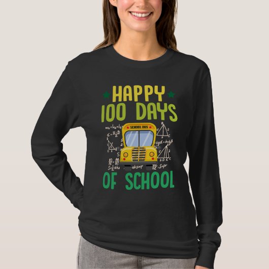 Happy 100 Days Of School School Bus Math Teacher T-Shirt (Vorderseite)