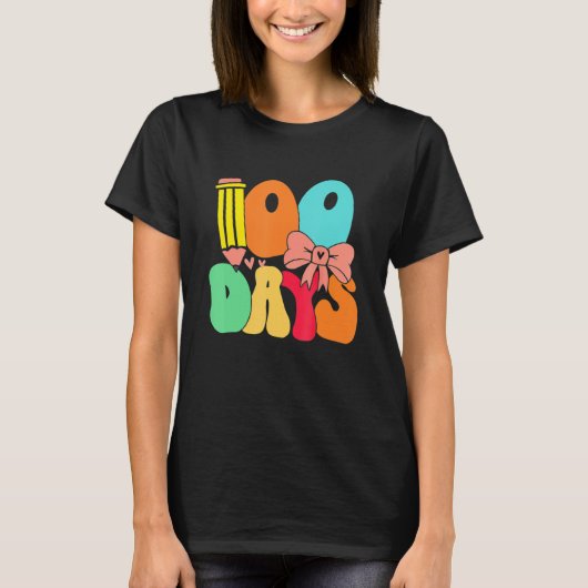 Happy 100 Days Of School Teacher Kids Retro Groovy T-Shirt (Vorderseite)