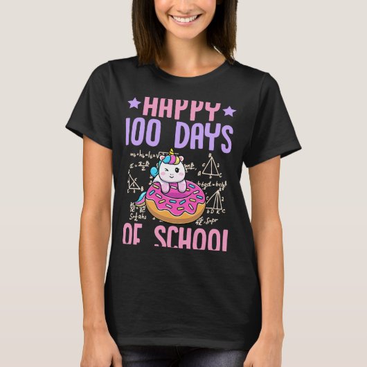 Happy 100 Days Of School Unicorn Donut Math Teache T-Shirt (Vorderseite)