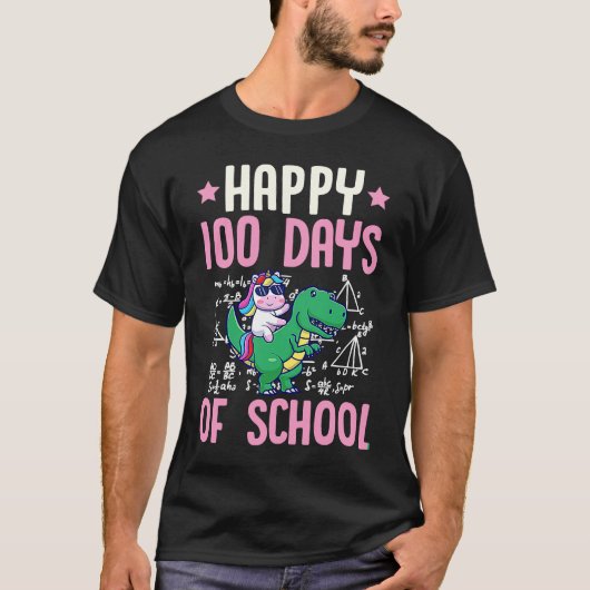 Happy 100 Days Of School Unicorn Rex Dinosaur Math T-Shirt (Vorderseite)