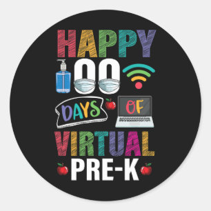 Happy 100 Days of Virtual Pre-k Kids Teacher Stude Runder Aufkleber