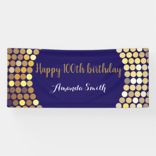 Happy 100. Geburtstag Banner Navy Blue Gold Glitze