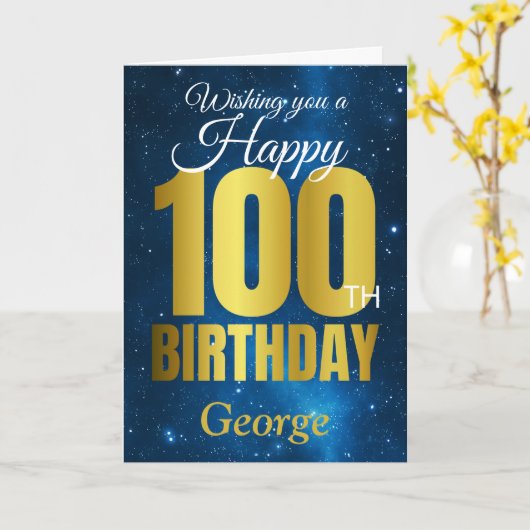 Happy 100. Geburtstag Blue Gold Karte (Gelbe Blume)
