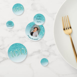 Happy 100. Geburtstag Chic Aquamarin Blue Glitzer Konfetti