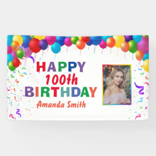 Happy 100. Geburtstag farbenfrohe Balloons weiß Banner