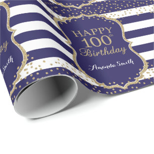 Happy 100. Geburtstag Gold Glitzer und Navy Blue Geschenkpapier