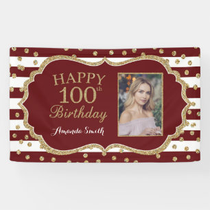 Happy 100. Geburtstagsbanner Burgundy Gold Foto Banner
