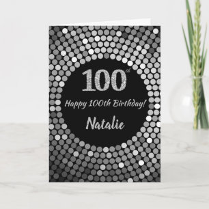 Happy 100. Geburtstagskarte Black and Silver Glitz Karte