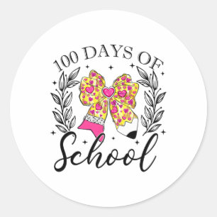 Happy 100 Tage der Schule Coquette Bow Stift unter Runder Aufkleber