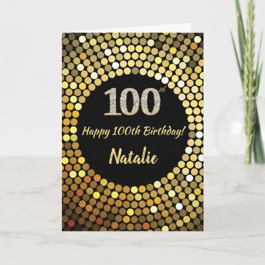 Happy 100th Birthday Black and Gold Glitter Card Karte (Vorderseite)