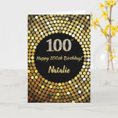 Happy 100th Birthday Black and Gold Glitter Card Karte (Gelbe Blume)