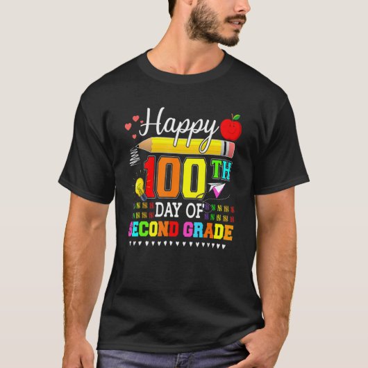 Happy 100th Day Of 2nd Grade Second Grade Teacher T-Shirt (Vorderseite)