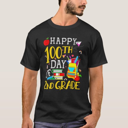 Happy 100th Day Of 2nd Grade Second Grade Teacher T-Shirt (Vorderseite)
