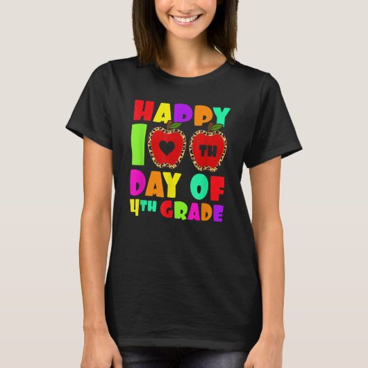 Happy 100th Day Of 4th Grade Leopard Teacher Fourt T-Shirt (Vorderseite)