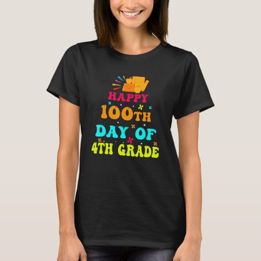 Happy 100th Day of 4th Grade Teacher Student Retro T-Shirt (Vorderseite)