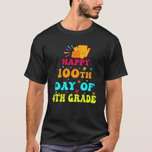 Happy 100th Day of 4th Grade Teacher Student Retro T-Shirt (Vorderseite)