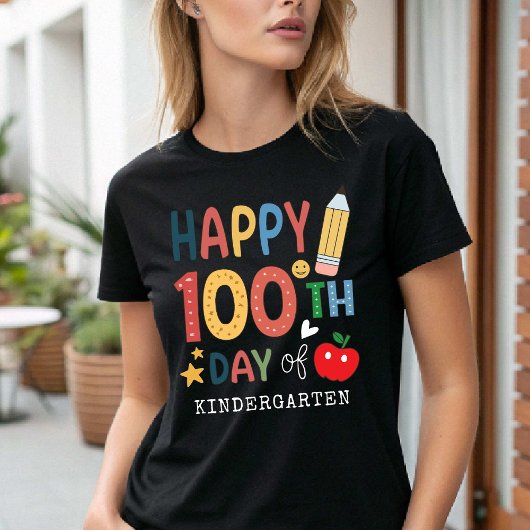 Happy 100th Day of Kindergarten Teacher black T-Shirt
