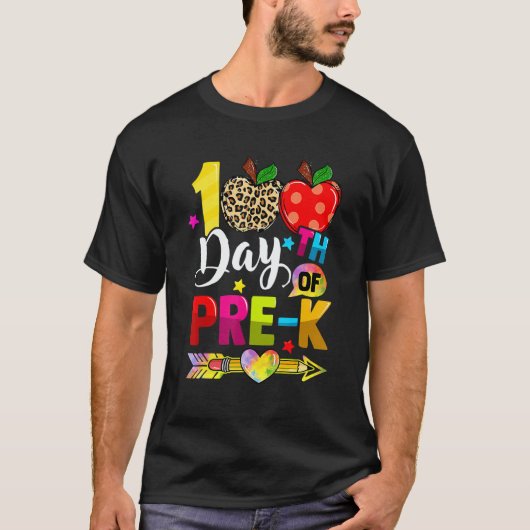 Happy 100th Day Of Pre K Leopard Teacher 100th Day T-Shirt (Vorderseite)