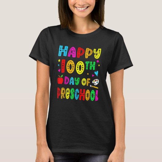 Happy 100th Day Of Preschool Funny Teacher Student T-Shirt (Vorderseite)