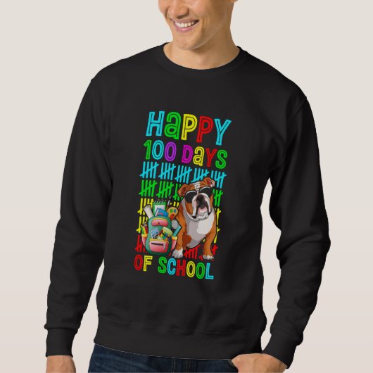 Happy 100th Day Of School Boys English Bulldog Dog Sweatshirt (Vorderseite)