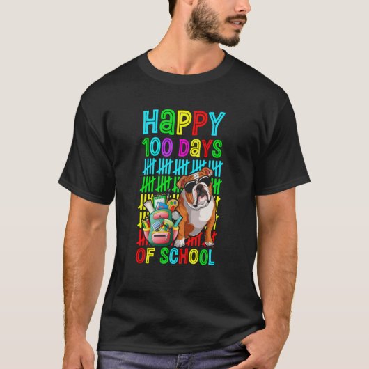 Happy 100th Day Of School Boys English Bulldog Dog T-Shirt (Vorderseite)