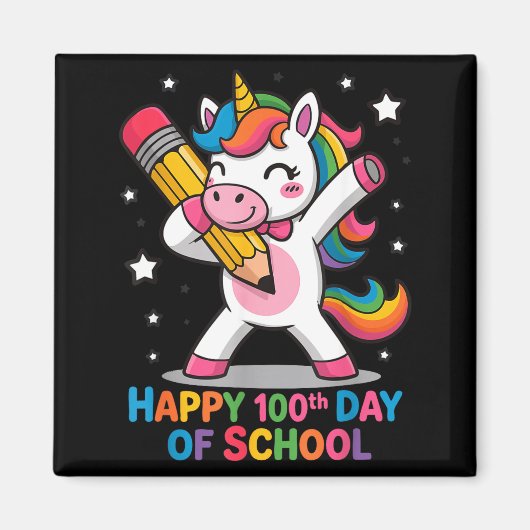 Happy 100th Day Of School Cute Rainbow Unicorn Wom Magnet (Vorne)