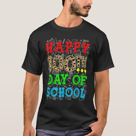 Happy 100th Day Of School Leopard Print Teacher St T-Shirt (Vorderseite)