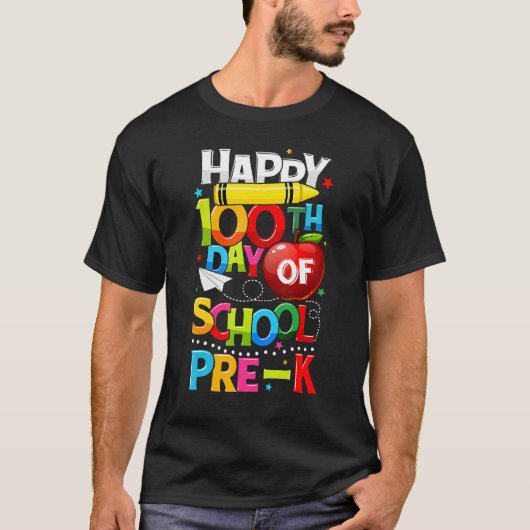 Happy 100th Day Of School Pre K Teacher Student 10 T-Shirt (Vorderseite)