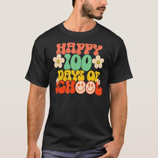 Happy 100th Day Of School Teacher Kids Retro Groov T-Shirt (Vorderseite)