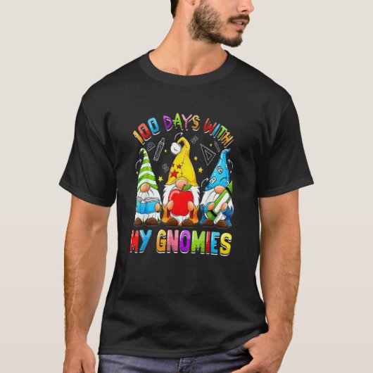 Happy 100th Day Of School Three Gnomes Virtual Tea T-Shirt (Vorderseite)