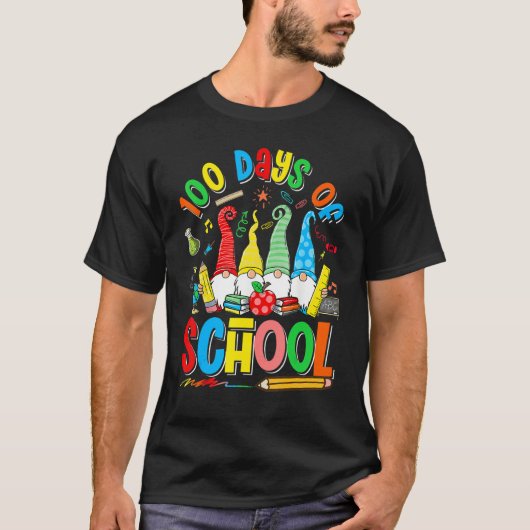 Happy 100th Day Of School Three Gnomes Virtual Tea T-Shirt (Vorderseite)