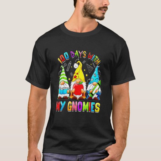 Happy 100th Day Of School Three Gnomes Virtual Tea T-Shirt (Vorderseite)