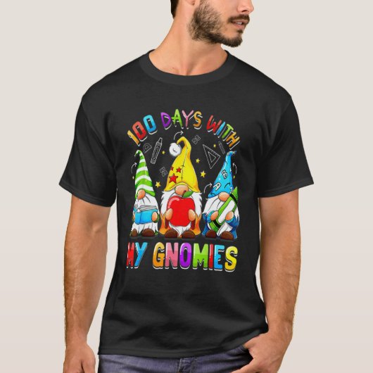 Happy 100th Day Of School Three Gnomes Virtual Tea T-Shirt (Vorderseite)