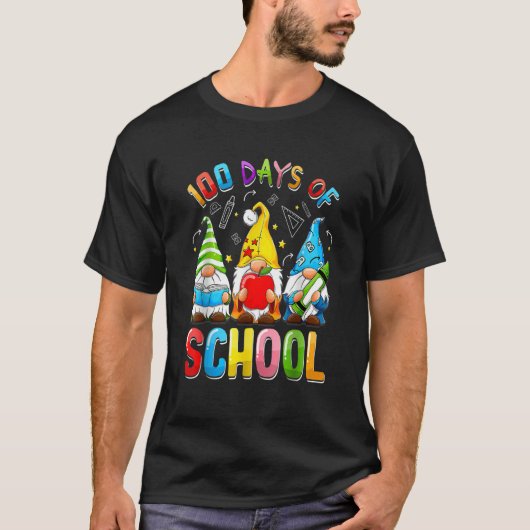 Happy 100th Day Of School Three Gnomes Virtual Tea T-Shirt (Vorderseite)