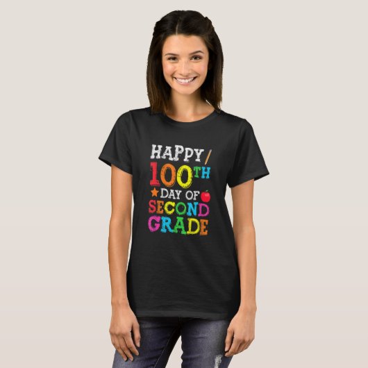 Happy 100th Day Of Second Grade Colourful Back To T-Shirt (Vorne ganz)