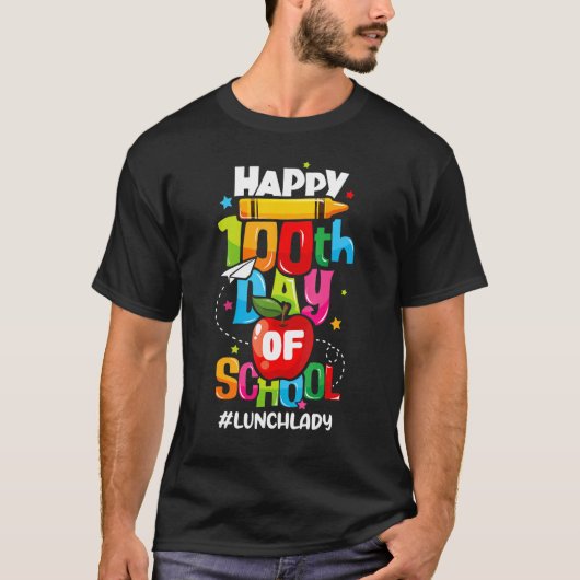 Happy 100th Days Of School Lunch Lady Cafeteria Wo T-Shirt (Vorderseite)