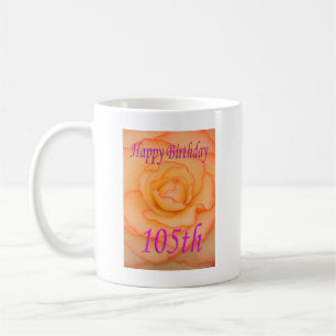 Happy 105. Geburtstag Gelbe Blume mit rosafarbenem Kaffeetasse