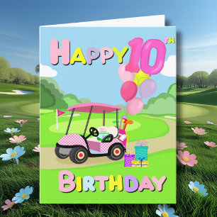 Happy 10. Geburtstag Polka Dot Pink Girly Golf Car Karte