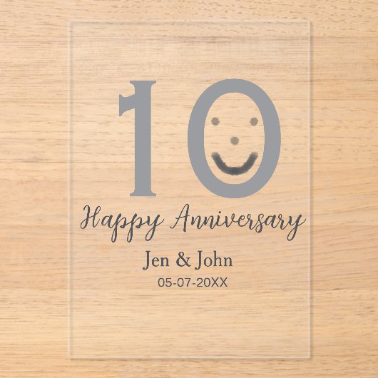 Happy 10. Jubiläum Datum grau kühn emoji Acryleinladungen (Vorderseite)