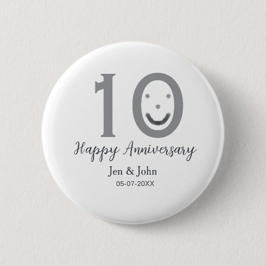 Happy 10. Jubiläum Datum grau kühn emoji Button (Vorderseite)
