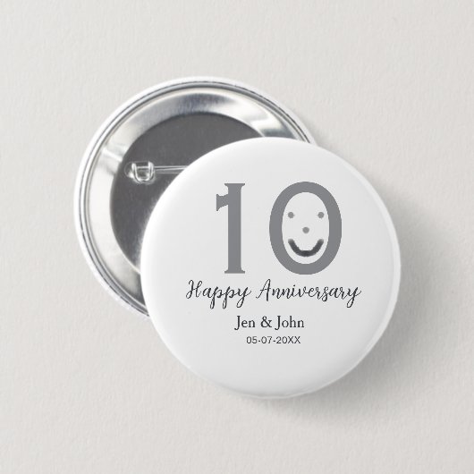 Happy 10. Jubiläum Datum grau kühn emoji Button (Vorne & Hinten)