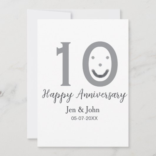 Happy 10. Jubiläum Datum grau kühn emoji Einladung (Vorderseite)