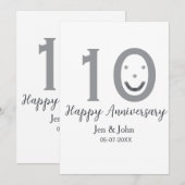 Happy 10. Jubiläum Datum grau kühn emoji Einladung (Vorne/Hinten)
