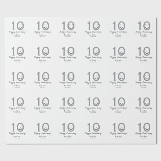 Happy 10. Jubiläum Datum grau kühn emoji Geschenkpapier (Flach)