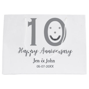Happy 10. Jubiläum Datum grau kühn emoji Große Geschenktüte