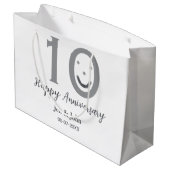 Happy 10. Jubiläum Datum grau kühn emoji Große Geschenktüte (Rückseite Schrägansicht)