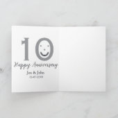 Happy 10. Jubiläum Datum grau kühn emoji Karte (Innenseite)